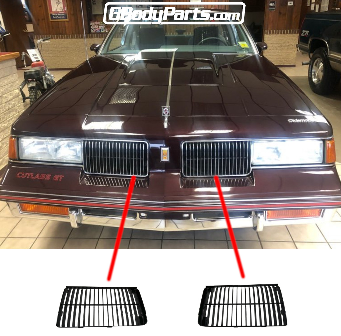 1987 Oldsmobile Cutlass 442 Euro Grill Set All Black GM Part #25530238 & #25530239