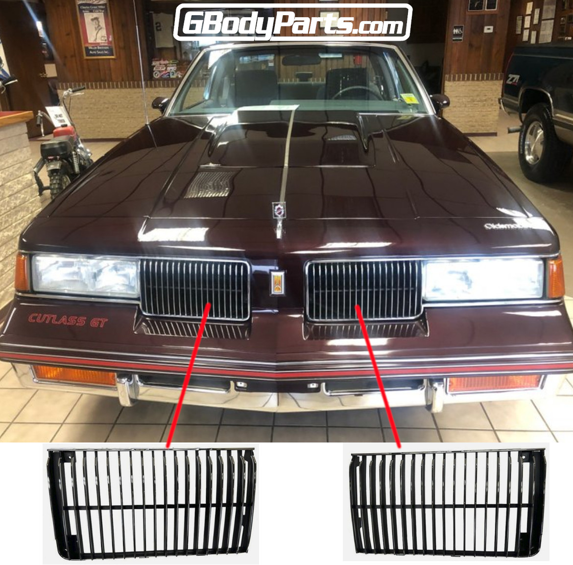 1987 - 1988 Oldsmobile Cutlass Euro Grill Set Black and Chrome GM Part # 22528712 RH # 22528713 LH