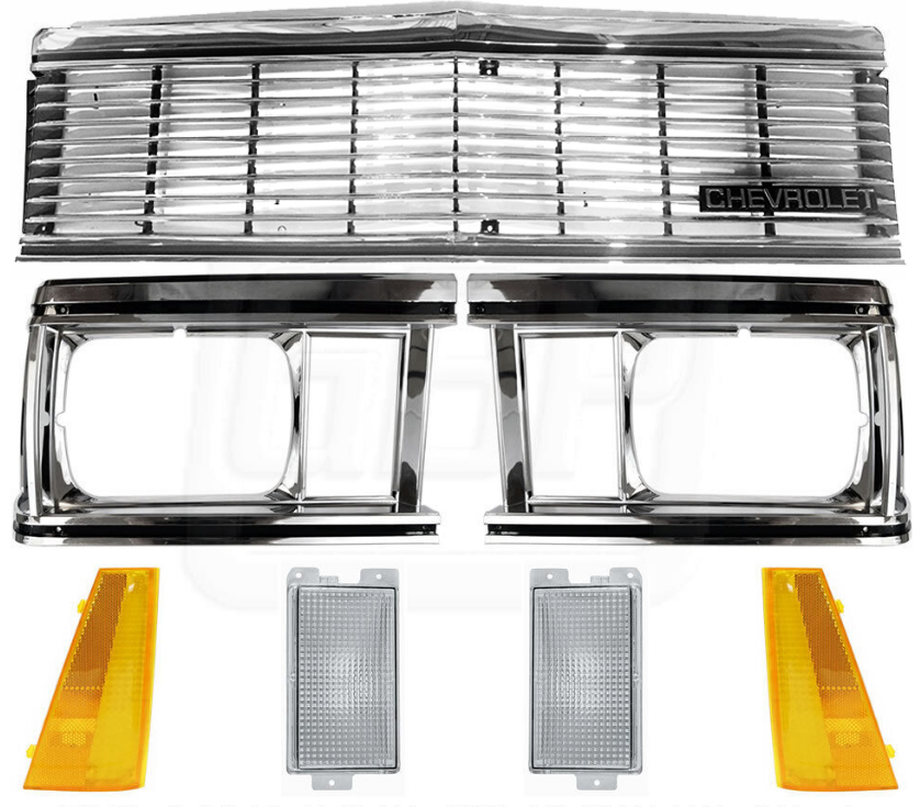 81 Malibu El Camino Grille, Grille Emblem, Headlight Bezel Trim Side Marker Turn Lamp Light SET