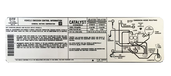 1983 Buick Regal Grand National 3.8L Engine Emissions Decal
