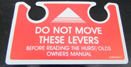 Lightning Rod Hurst Olds Shifter Warning Label Decal Lightning Rod Hurst Olds Shifter Warning Label Decal