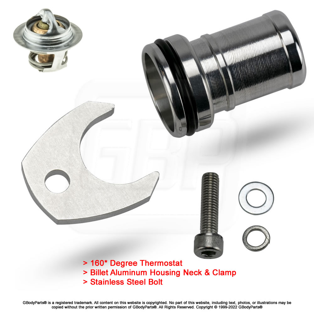 86-87 Grand National 89 TTA 160* Thermostat, Billet Aluminum Housing & Bracket Combo Deal
