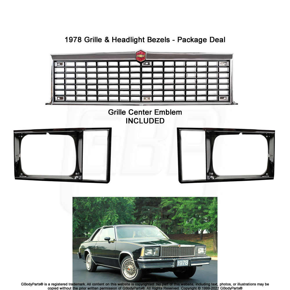 1978 Malibu El Camino Grille with Bowtie Emblem & Headlight Trim Bezel Set