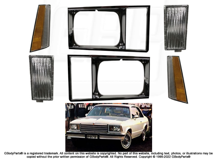 1978-79 Malibu El Camino Headlight Bezel Marker Turn Signal Lamp and Marker Light Set