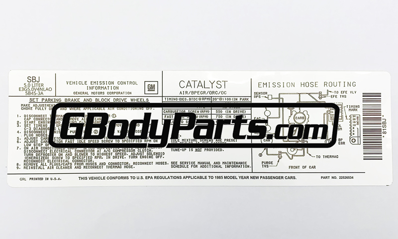 1985 Olds Emission Label Decal