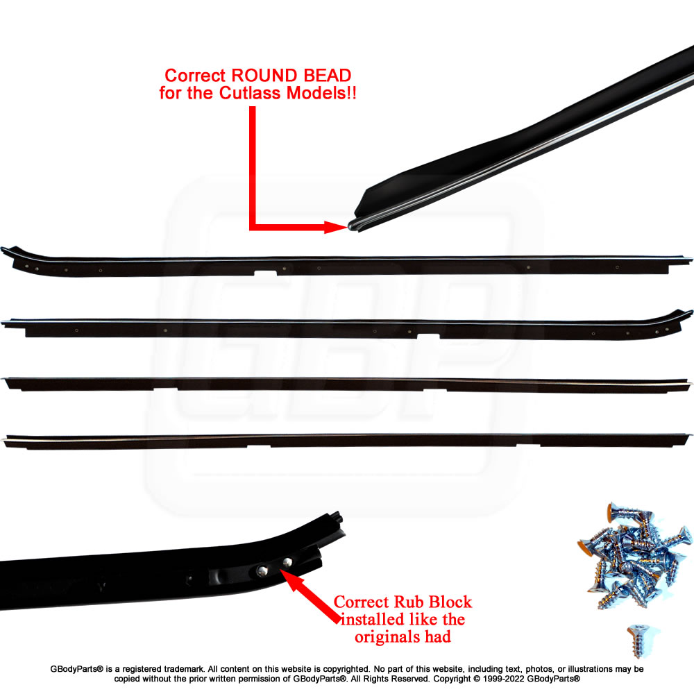 81-88 Cutlass H/O 442 Correct Round Bead OE Style Window Felt Dew Sweeps