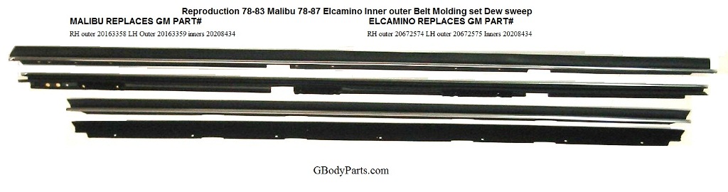 78-87 El Camino Aftermarket Belt Moldings Dew Sweeps