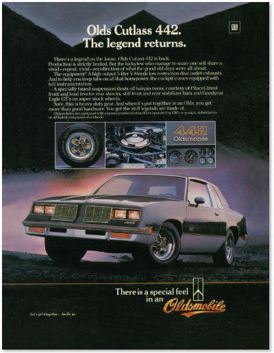 1985 Oldsmobile 442 The Legend Returns GM Advertisement, Banner or Metal sign