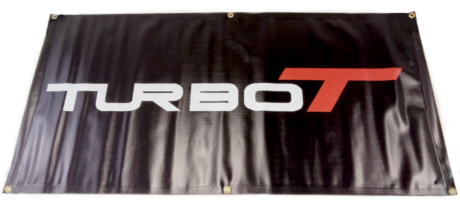 Turbo T premium 13 oz vinyl banner 4 FT x 2 FT Black with red lettering