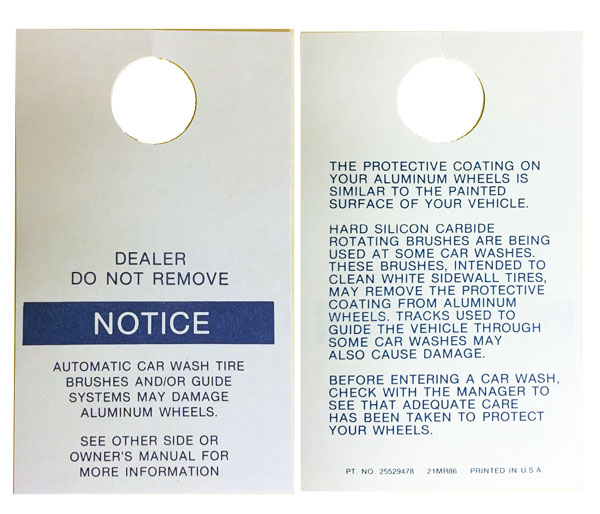 1986-92 Aluminum Wheel Care TAG-All GM