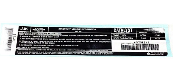 1991-93 GMC Typhoon / Syclone Emission Decal - Each