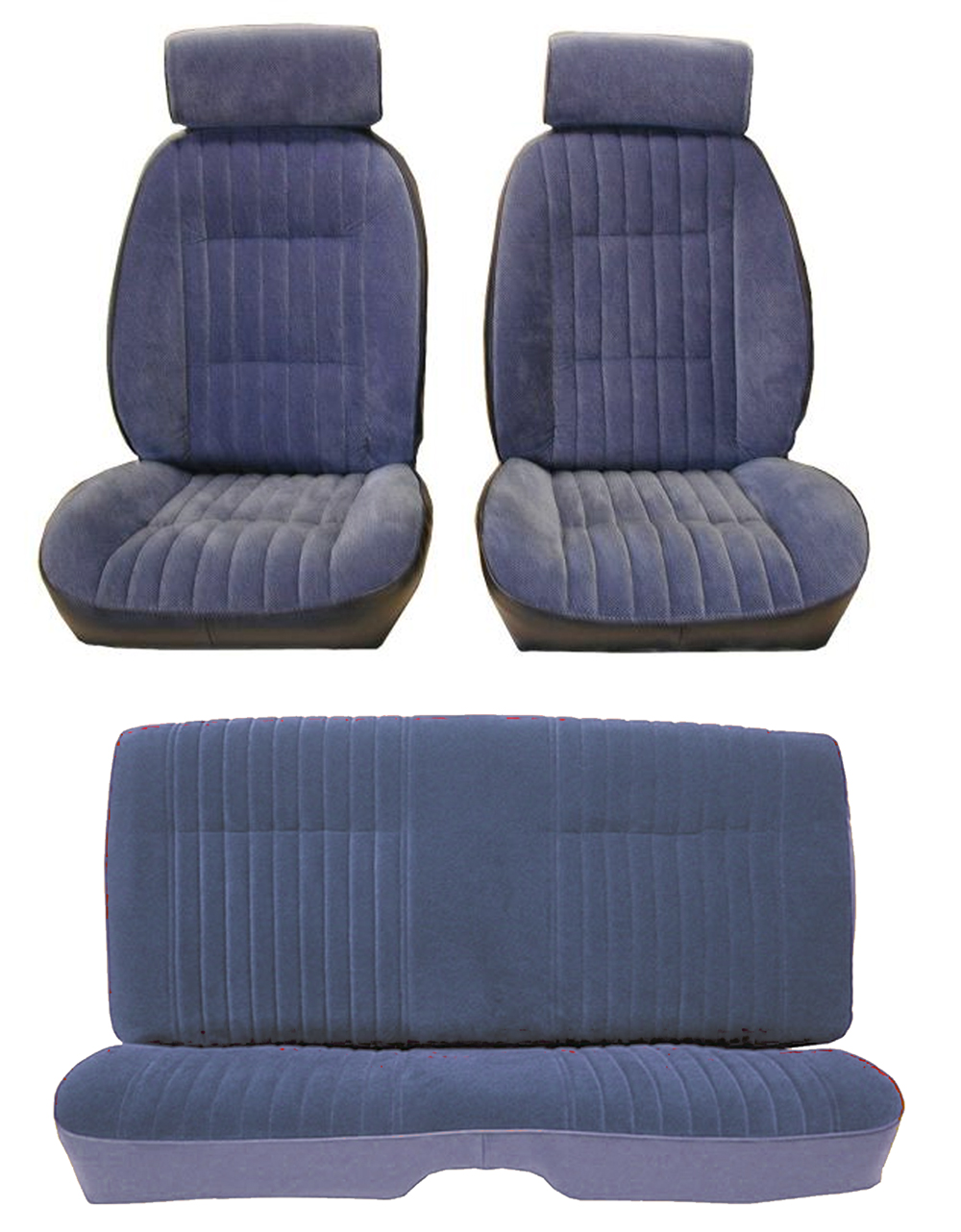 81-88 Monte Carlo SS Front Bucket and Rear Seat Covers Medium Blue Velour w/Vinyl Sides