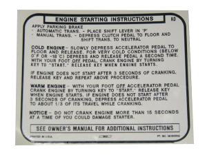Monte Carlo SS Engine Starting Instruction Visor Sticker Decal