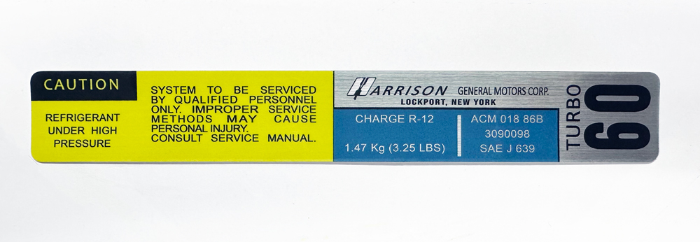 84-87 Turbo C60 Buick Heater Box Label Decal 3090098