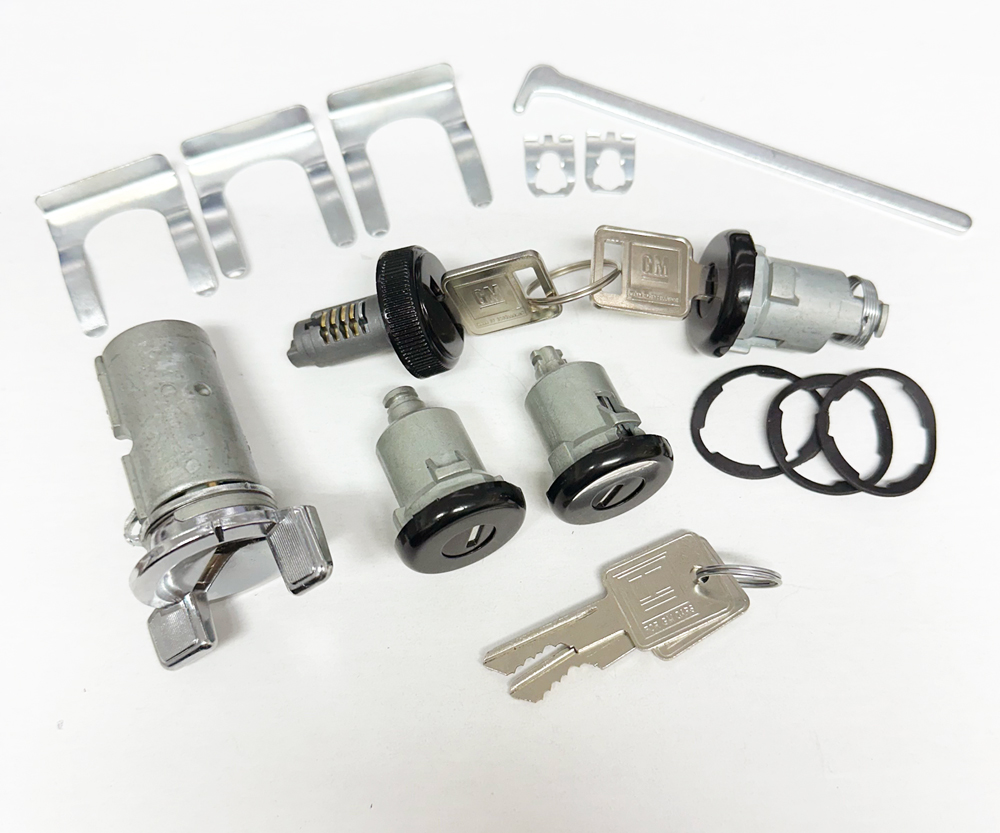 GBody Chrome Ignition Switch with Keys and Black Door, Trunk and Glove Box Lock Set