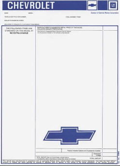 Reproduction Window Sticker and GM Invoice